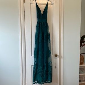 Forest Green V Neck Maxi Dress / Gown